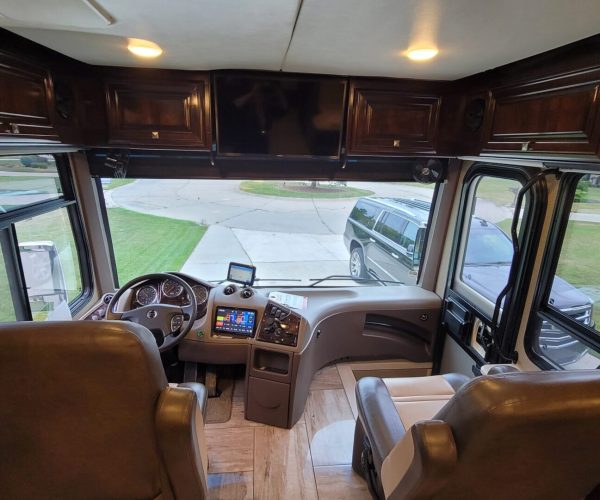 A view of the inside of a bus.