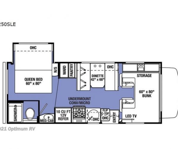 A floor plan of the layout of a rv.